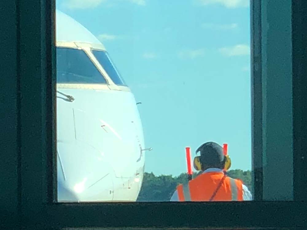 Airplane outside the window at the Muskegon, Michigan airport.